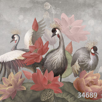 Сrowned storks and flowers